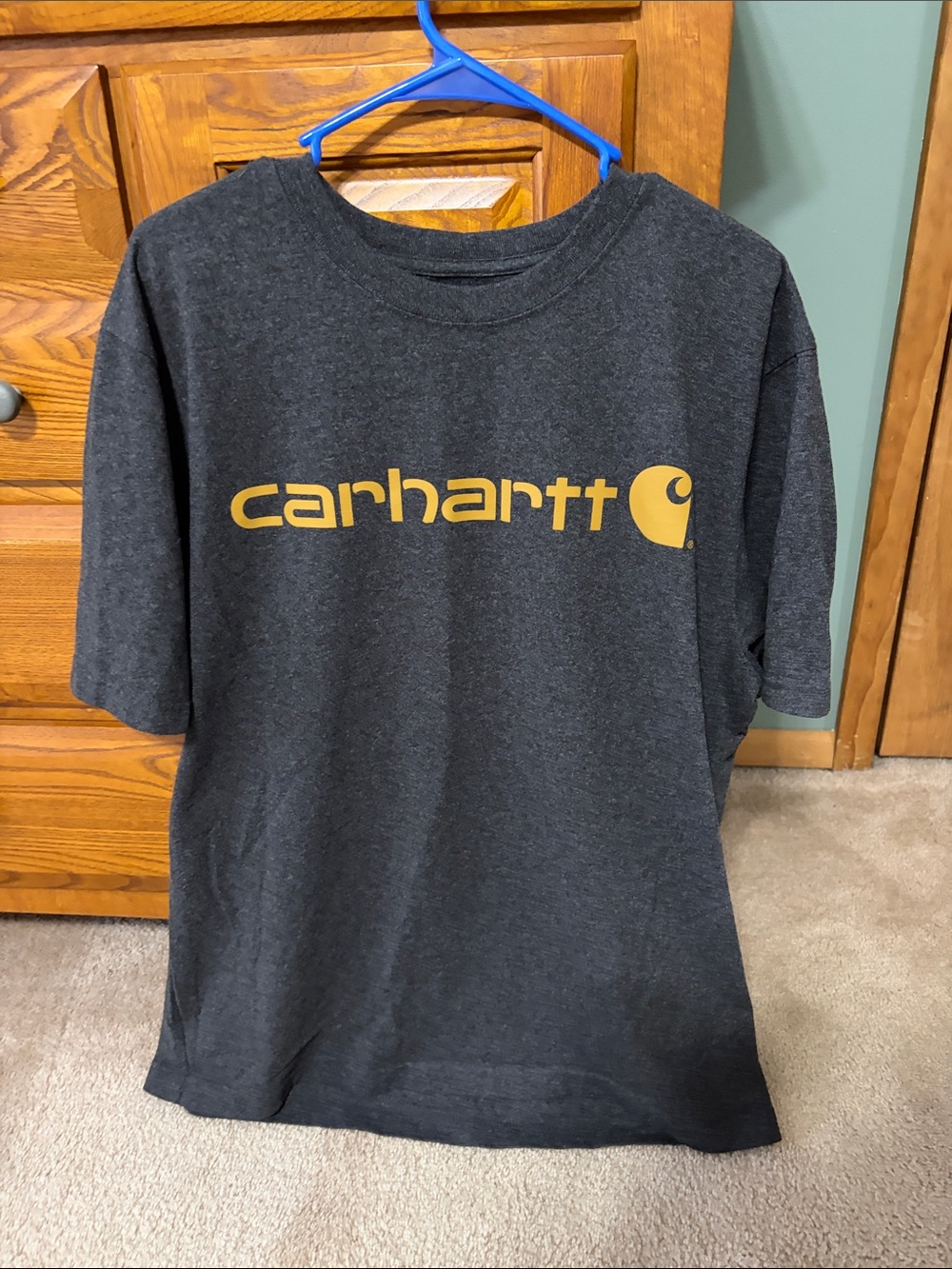 Carhartt Men’s Charcoal Loose Fit Short-Sleeve Tee with Yellow Logo